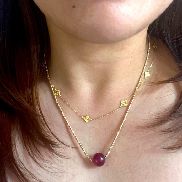 Flowers Station necklace 18k solid gold - Picture 2 of 5